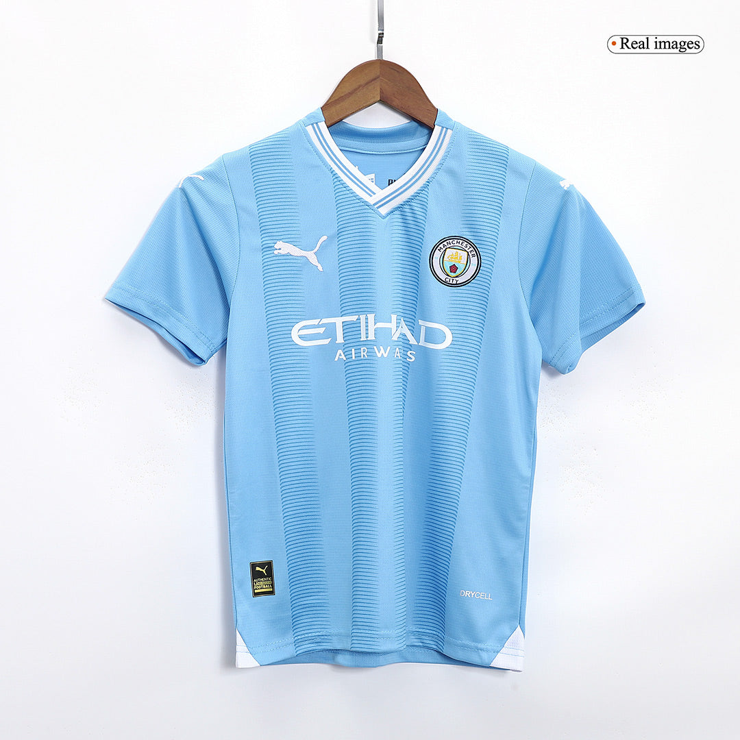 Kid's Manchester City Home Soccer Jersey Kit(Jersey+Shorts) 2023/24 Top Soccer Jerseys Store