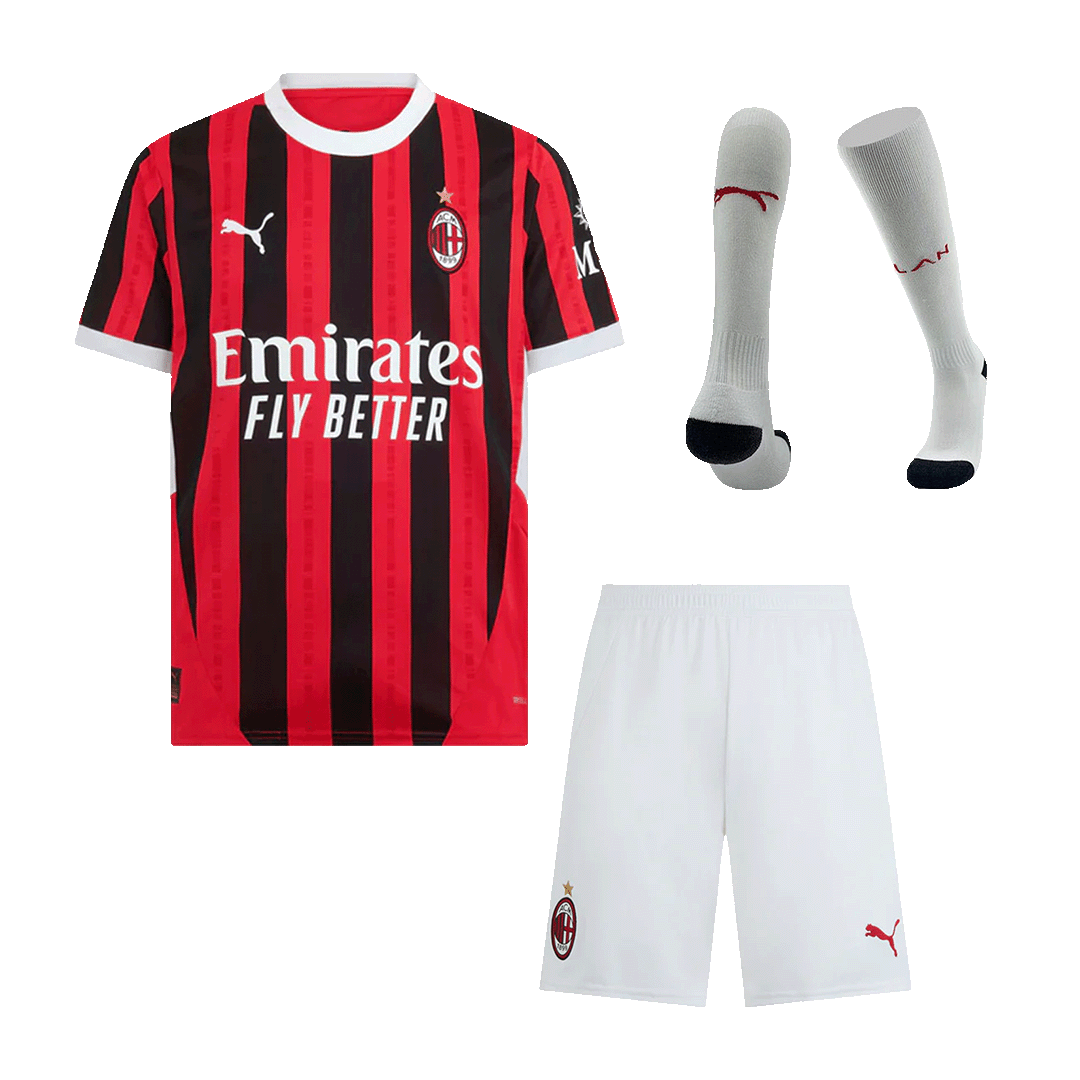 AC Milan Home Soccer Jersey Kit(Jersey+Shorts+Socks) 2024/25 Top Soccer Jerseys Store