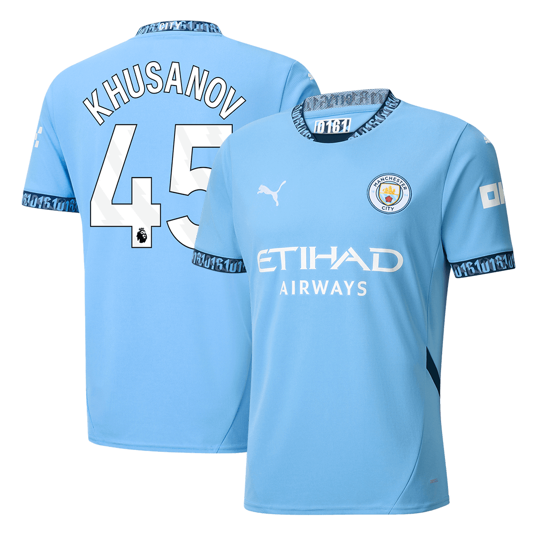 KHUSANOV #45 Manchester City Home Soccer Jersey 2024/25 Top Soccer Jerseys Store