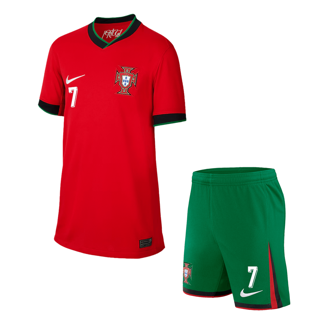 Kid's Portugal RONALDO #7 Home Jerseys Kit(Jersey+Shorts) Euro 2024 Go Game Wear