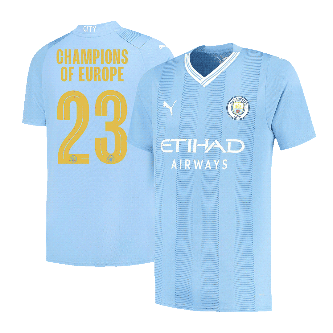 Manchester City CHAMPIONS OF EUROPE #23 Home Soccer Jersey 2023/24 Top Soccer Jerseys Store