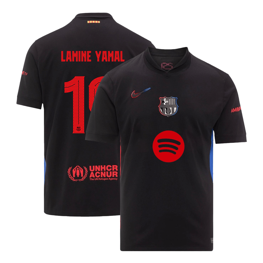LAMINE YAMAL #19 Barcelona Away Soccer Jersey 2024/25k - Spotify Logo Without Text Top Soccer Jerseys Store