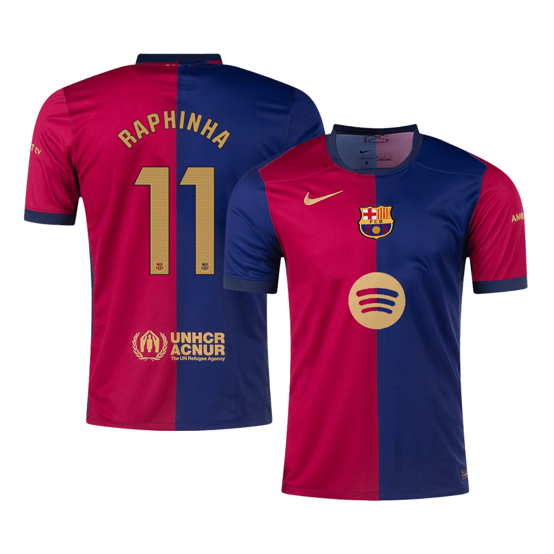 RAPHINHA #11 Barcelona Home Soccer Jersey 2024/25 -?Spotify Logo Without Text? Top Soccer Jerseys Store