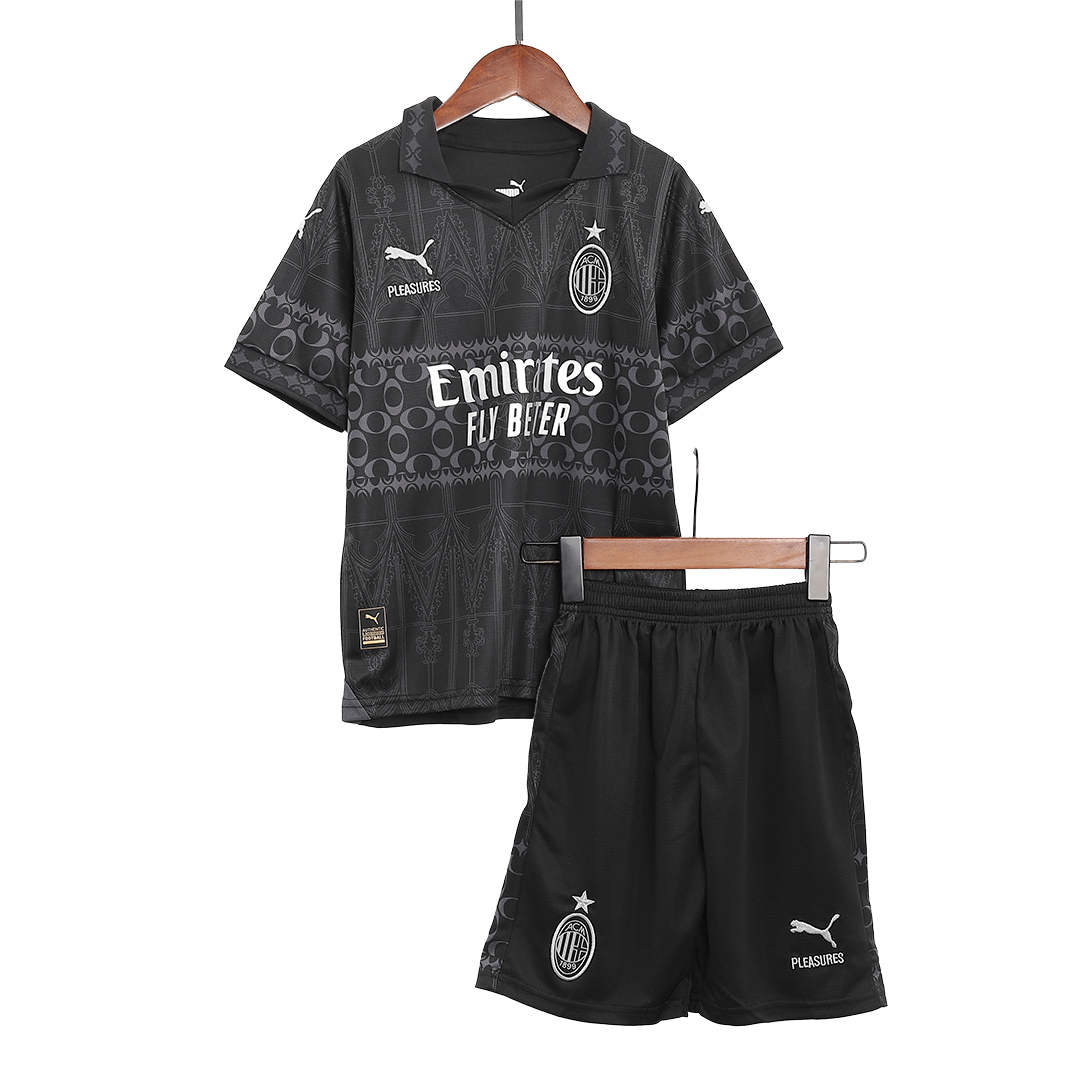 Kid's AC Milan x Pleasures Fourth Away Soccer Jersey Kit(Jersey+Shorts) 2023/24 Top Soccer Jerseys Store
