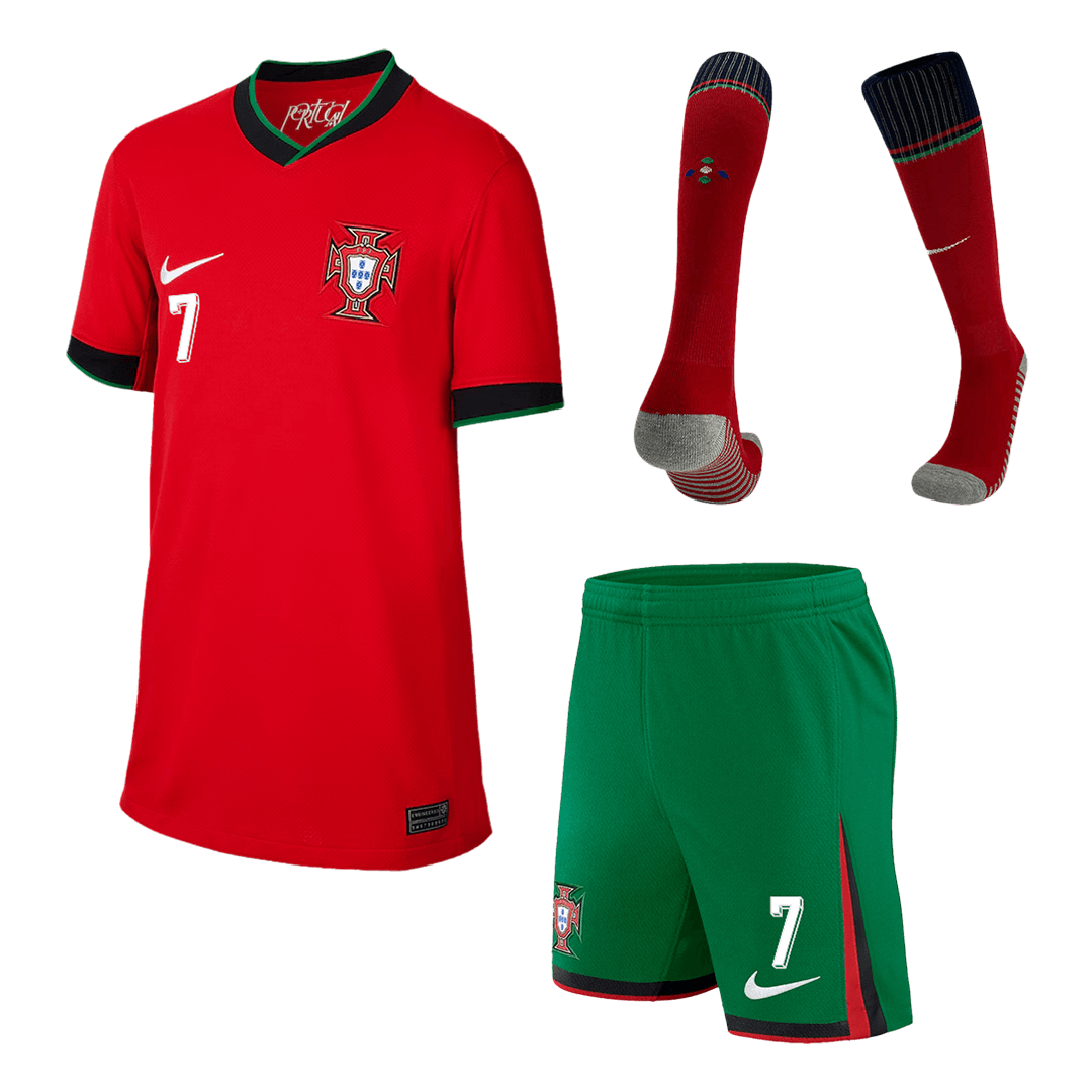 Kid's Portugal #7 RONALDO Home Jerseys Euro 2024(Short+shorts+socks) Go Game Wear