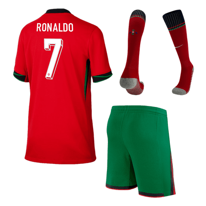 Kid's Portugal #7 RONALDO Home Jerseys Euro 2024(Short+shorts+socks) Go Game Wear